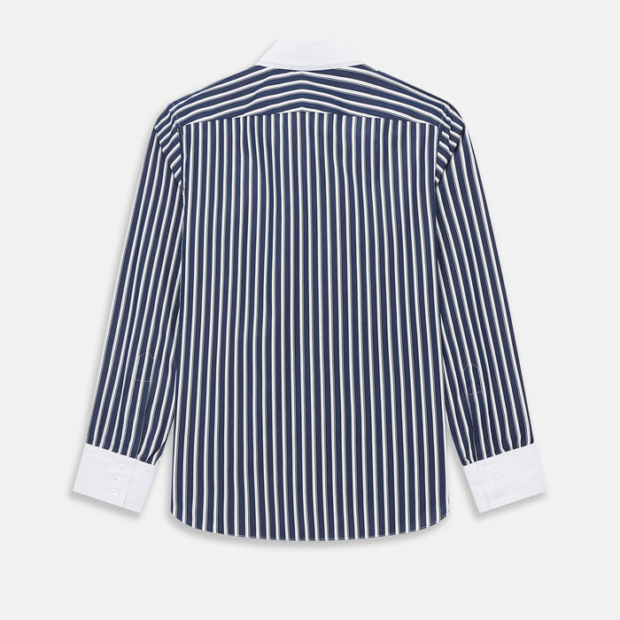 Windsor Reverse Stripe Navy Open Collar Regular Fit Shirt in Cotton Image 2