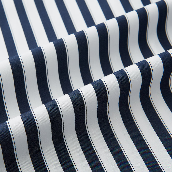 Windsor Reverse Stripe Navy Open Collar Regular Fit Shirt in Cotton Image 7
