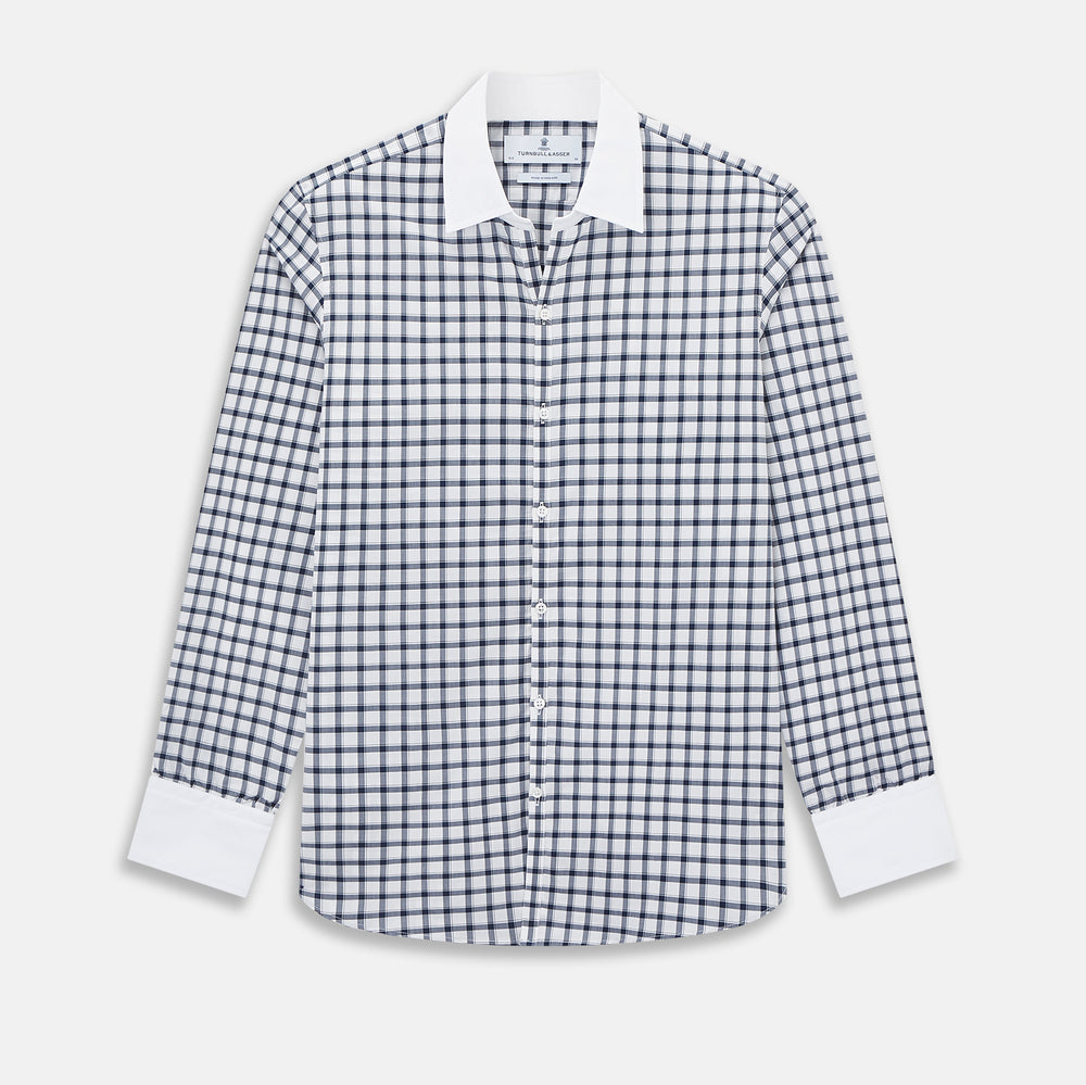 SHIRTS RF WH WINDSOR OPEN CLR WH 3BC NAVY CHECK 18.5
