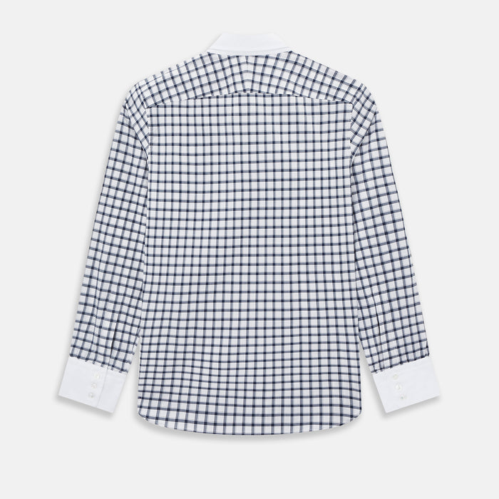 Windsor Tattersall Check Navy Open Collar Regular Fit Shirt in Cotton Image 2