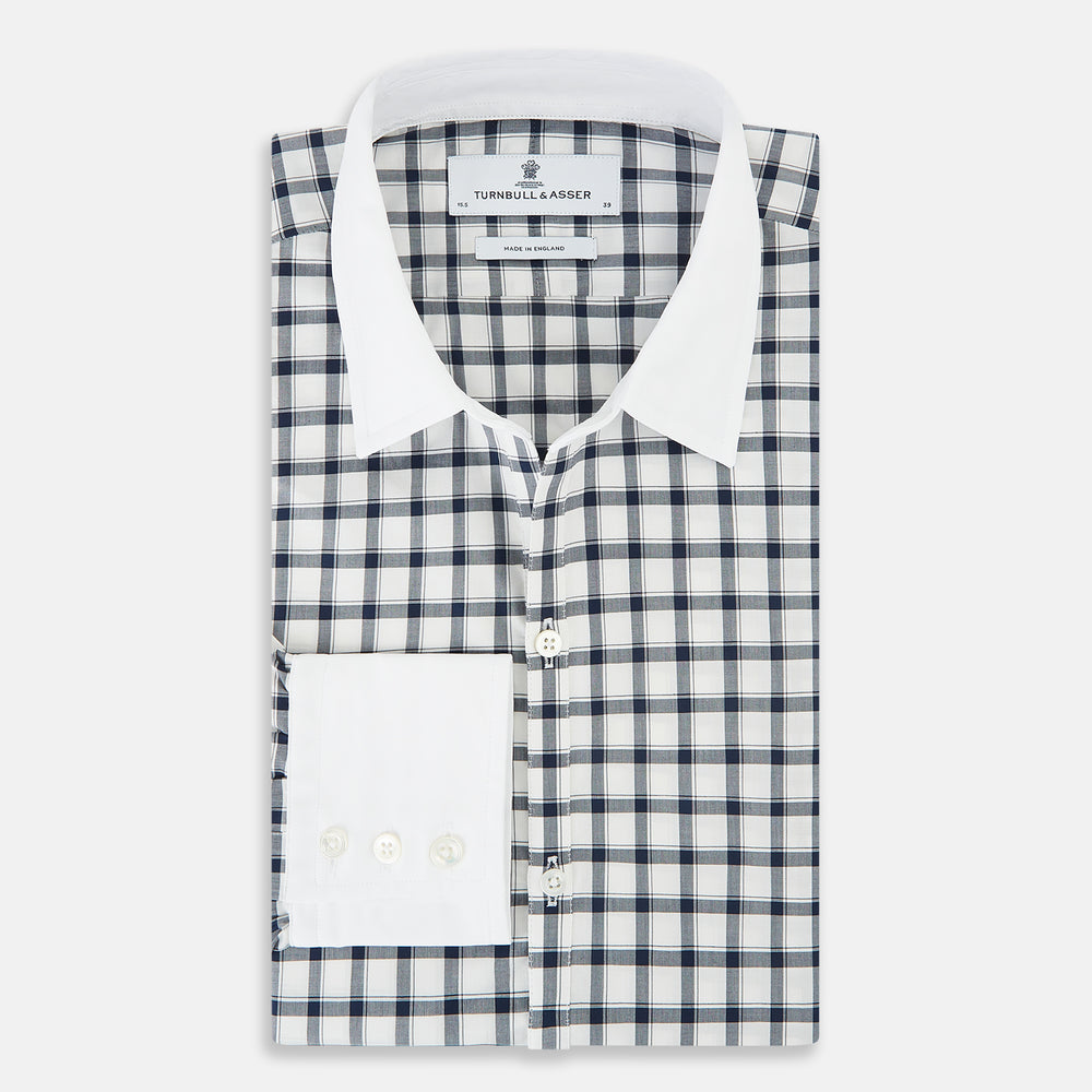 SHIRTS RF WH WINDSOR OPEN CLR WH 3BC NAVY CHECK 18.5