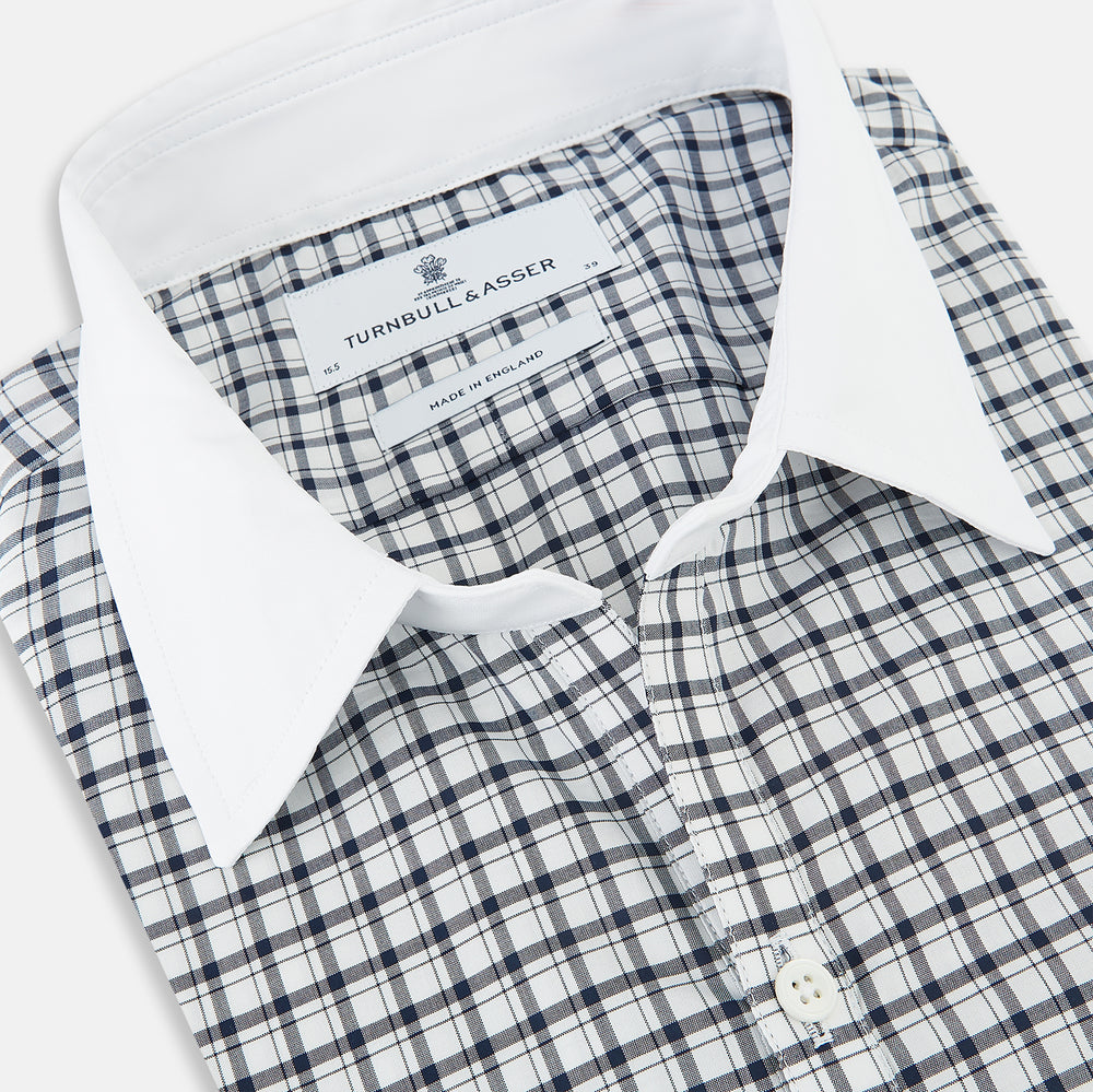 SHIRTS RF WH WINDSOR OPEN CLR WH 3BC NAVY CHECK 17.5