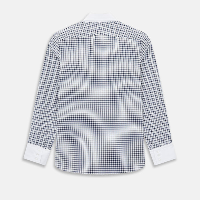 Windsor Double-Track Check Navy Open Collar Regular Fit Shirt in Cotton Image 2