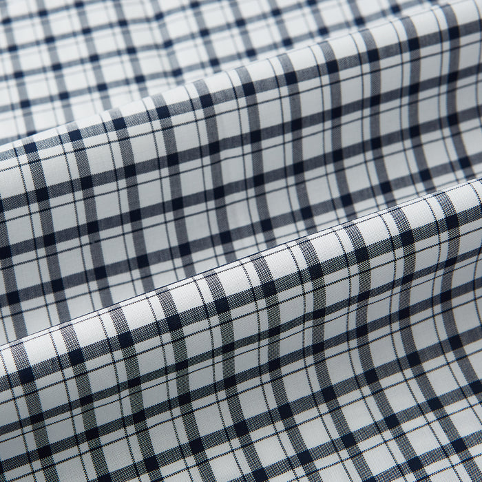 Windsor Double-Track Check Navy Open Collar Regular Fit Shirt in Cotton Image 7