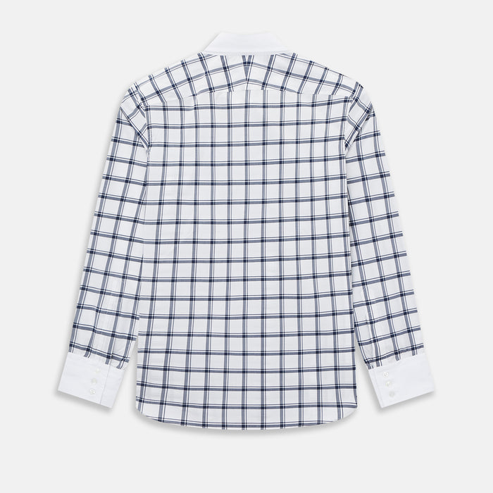 Windsor Windowpane Check Navy Open Collar Regular Fit Shirt in Cotton Image 2
