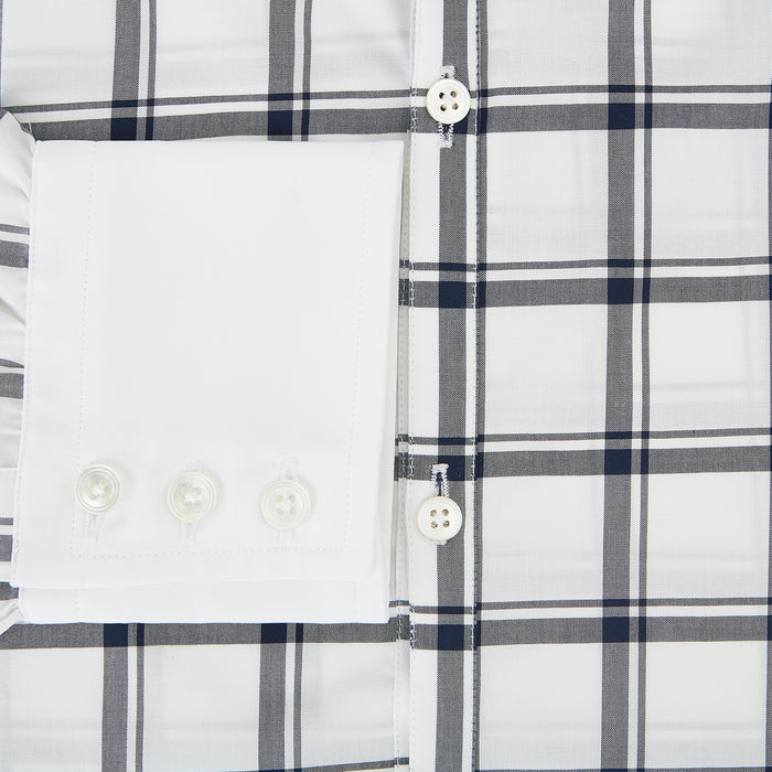 Windsor Windowpane Check Navy Open Collar Regular Fit Shirt in Cotton Image 3