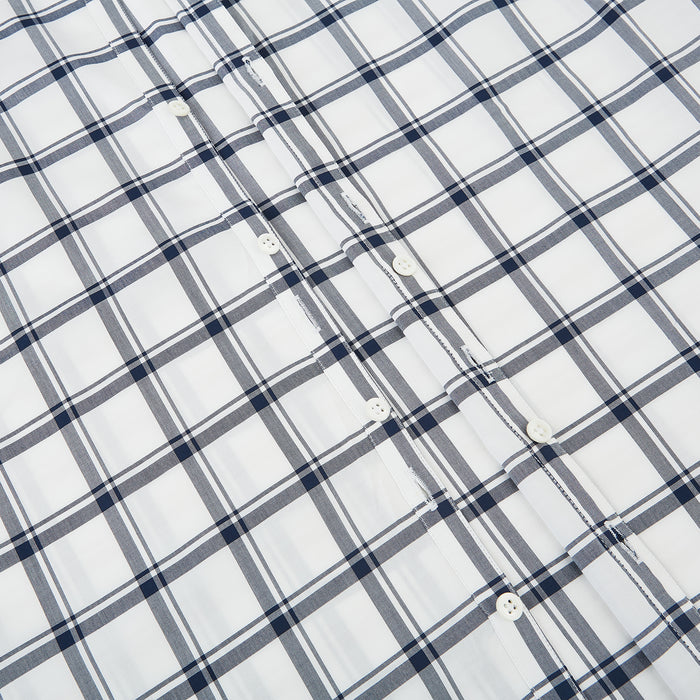 Windsor Windowpane Check Navy Open Collar Regular Fit Shirt in Cotton Image 6
