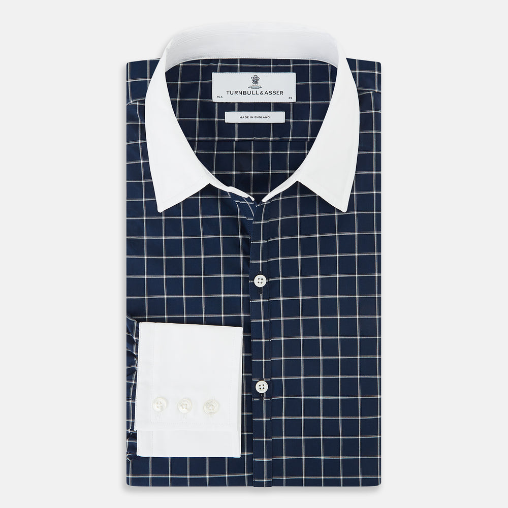 SHIRTS RF WH WINDSOR OPEN CLR WH 3BC WH CHK ON NVY 14.5