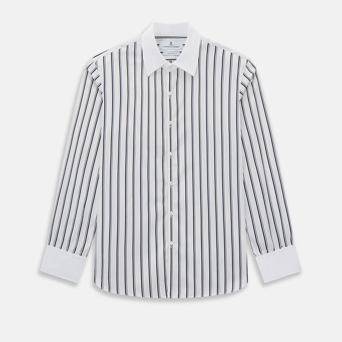 Westminster Double Stripe White Closed Collar Regular Fit Shirt in Cotton