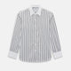 Turnbull & Asser Westminster Double Stripe White Closed Collar Regular Fit Shirt in Cotton featuring a vertical black double-stripe pattern on a white background with a white collar and cuffs.