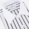 View 2 of product Turnbull & Asser Westminster Double Stripe White Closed Collar Regular Fit Shirt in Cotton featuring a vertical black double-stripe pattern on a white background with a white collar and cuffs.