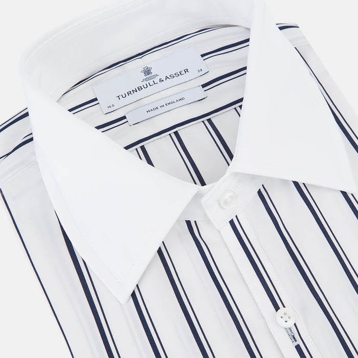 Westminster Double Stripe White Closed Collar Regular Fit Shirt in Cotton Image 1