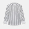 View 3 of product Turnbull & Asser Westminster Double Stripe White Closed Collar Regular Fit Shirt in Cotton featuring a vertical black double-stripe pattern on a white background with a white collar and cuffs.