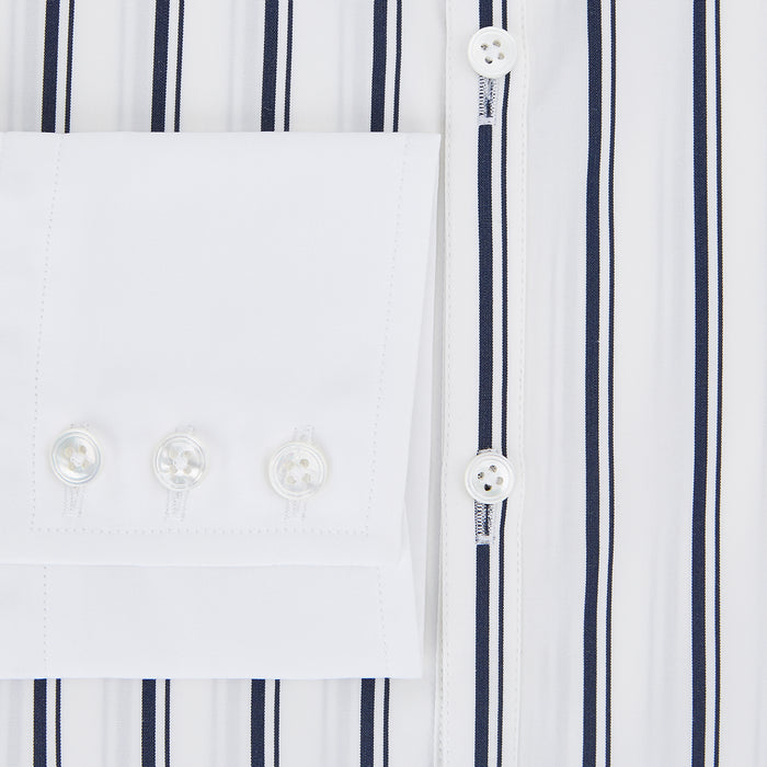 Westminster Double Stripe White Closed Collar Regular Fit Shirt in Cotton Image 3