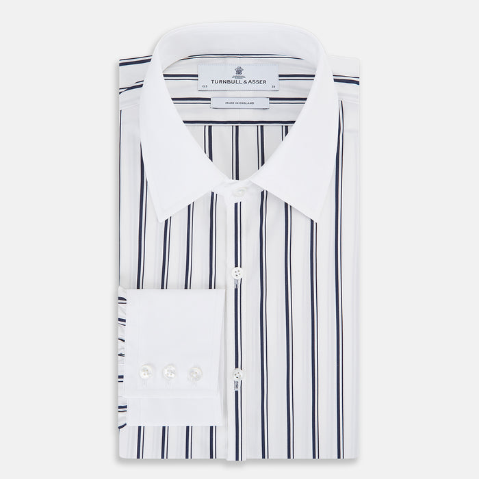Westminster Double Stripe White Closed Collar Regular Fit Shirt in Cotton Image 4