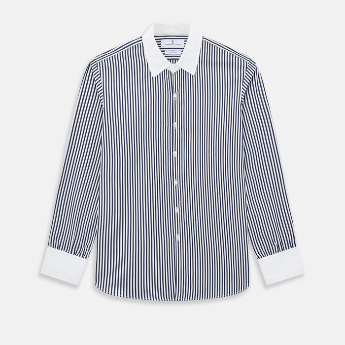 Westminster Double Stripe Navy Closed Collar Regular Fit Shirt in Cotton