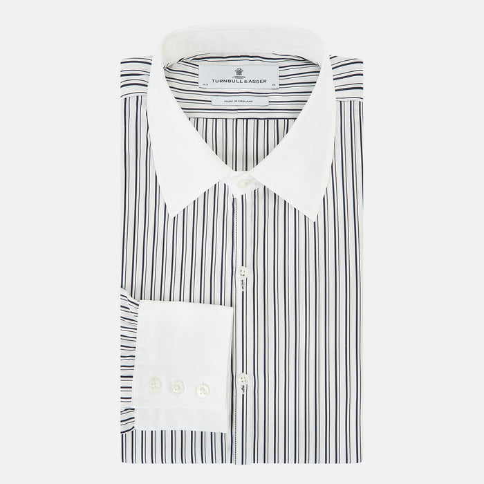 Westminster Fancy Stripe Navy Closed Collar Regular Fit Shirt in Cotton Image 4