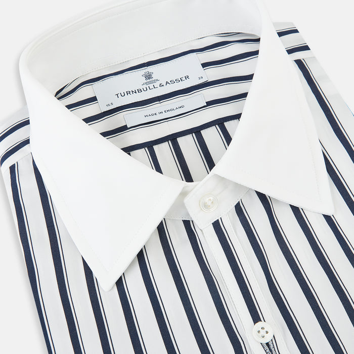 Westminster Shadow Stripe Navy Closed Collar Regular Fit Shirt in Cotton Image 1