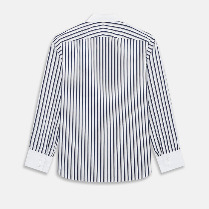 Westminster Shadow Stripe Navy Closed Collar Regular Fit Shirt in Cotton Image 2