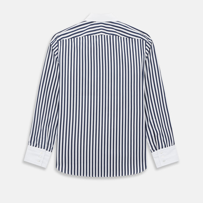 Westminster Reverse Stripe Navy Closed Collar Regular Fit Shirt in Cotton Image 2