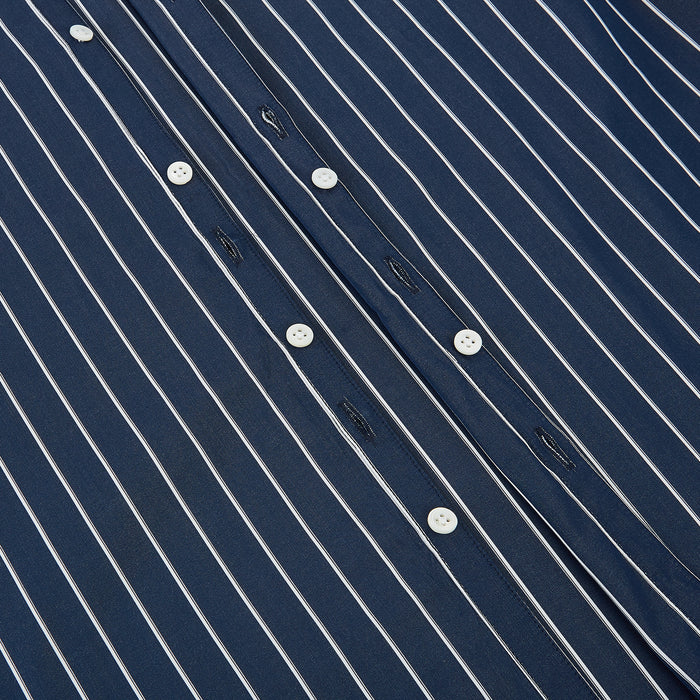 Westminster Bar Stripe Navy Closed Collar Regular Fit Shirt in Cotton Image 6
