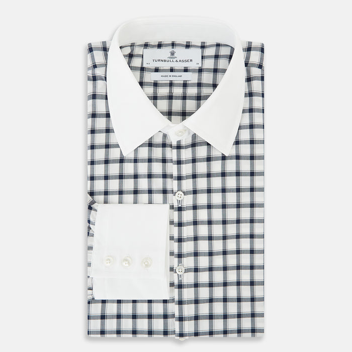 Westminster Tattersall Check Navy Closed Collar Regular Fit Shirt in Cotton Image 4