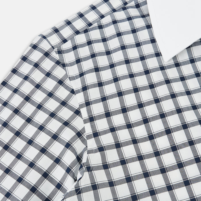 Westminster Tattersall Check Navy Closed Collar Regular Fit Shirt in Cotton Image 5