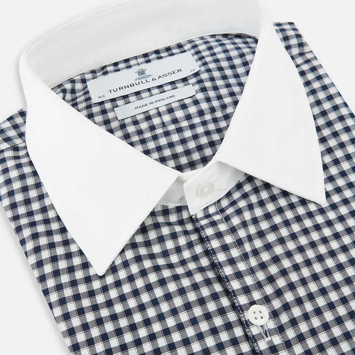 Westminster Gingham Check Navy Closed Collar Regular Fit Shirt in Cotton Image 1