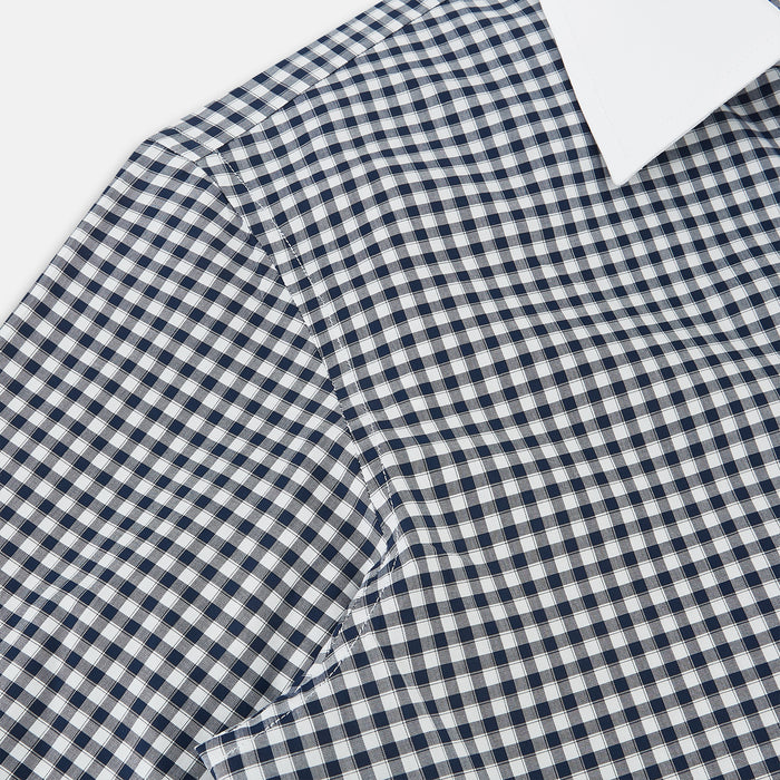 Westminster Gingham Check Navy Closed Collar Regular Fit Shirt in Cotton Image 5