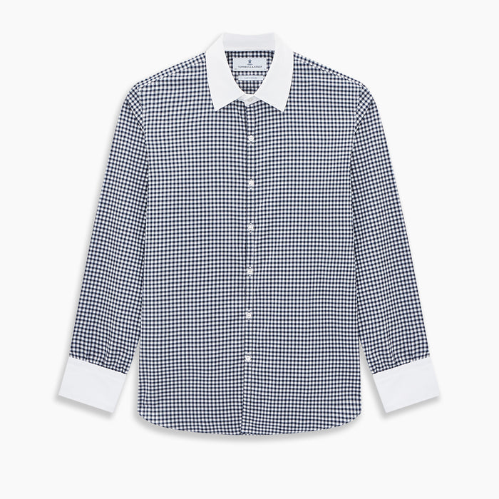 Westminster Gingham Check Navy Closed Collar Regular Fit Shirt in Cotton Image 8