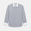 View 1 of product Turnbull & Asser UK Westminster Double-Track Check Navy Closed Collar Regular Fit Shirt in Cotton featuring a long-sleeve button-up design in a navy and white check pattern, complete with a white collar and white cuffs.