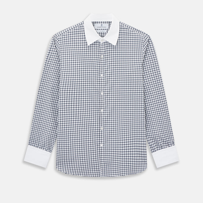 Westminster Double-Track Check Navy Closed Collar Regular Fit Shirt in Cotton