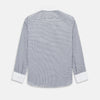 View 3 of product Turnbull & Asser UK Westminster Double-Track Check Navy Closed Collar Regular Fit Shirt in Cotton featuring a long-sleeve button-up design in a navy and white check pattern, complete with a white collar and white cuffs.