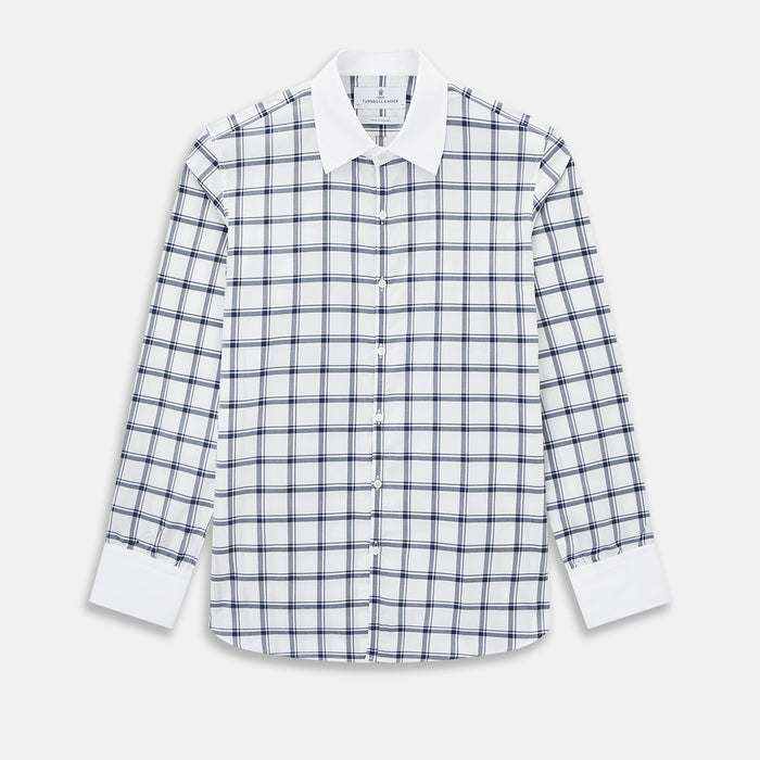 Westminster Windowpane Check Navy Closed Collar Regular Fit Shirt in Cotton