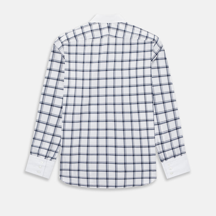 Westminster Windowpane Check Navy Closed Collar Regular Fit Shirt in Cotton Image 2
