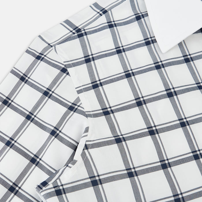 Westminster Windowpane Check Navy Closed Collar Regular Fit Shirt in Cotton Image 5