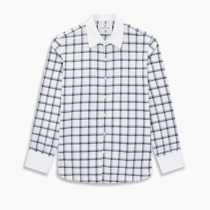 Westminster Windowpane Check Navy Closed Collar Regular Fit Shirt in Cotton Image 8