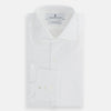 View 4 of product The Turnbull & Asser Tailored Fit Plain White Cotton Shirt features a Kent collar and 3-button cuffs, showcased against a plain white background.