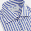 View 3 of product A Tailored Fit Blue and White Candy Stripe Shirt with Kent collar and 3-button cuffs by Turnbull & Asser, featuring the brand's label inside the collar.
