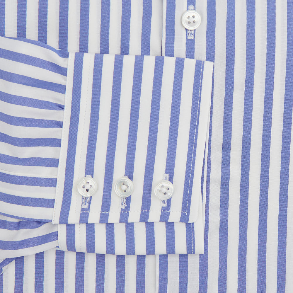 A Tailored Fit Blue and White Candy Stripe Shirt with Kent collar and 3-button cuffs by Turnbull & Asser, featuring the brand's label inside the collar.