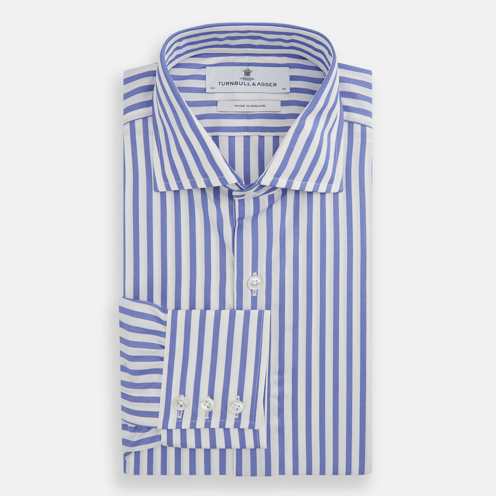 Tailored Fit Blue and White Candy Stripe Shirt with Kent Collar and 3-Button Cuffs