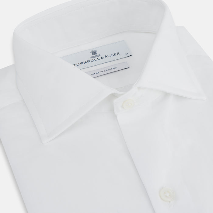Tailored Fit Plain White Cotton Shirt with Kent Collar and Double Cuffs Image 1