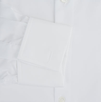 Tailored Fit White Royal Oxford Cotton Shirt with Kent Collar and Double Cuffs Image 3