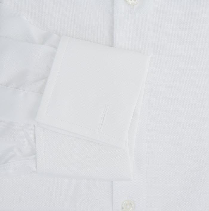 Tailored Fit White Royal Oxford Cotton Shirt with Kent Collar and Double Cuffs Image 3