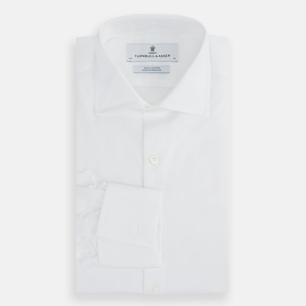 Tailored Fit White Royal Oxford Cotton Shirt with Kent Collar and Doub ...