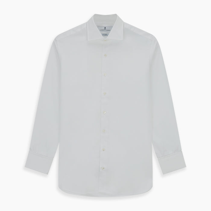 Tailored Fit White Royal Oxford Cotton Shirt with Kent Collar and Double Cuffs Image 5