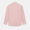 View 3 of product The Turnbull & Asser UK CORAL COTTON MINI CHECKED SHIRT is a light pink long-sleeve button-up shirt with a Kent collar, white buttons, and three-button cuffs, shown on a plain white background.