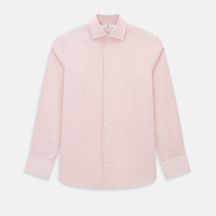 Fine Striped Coral on White Tailored Fit Shirt in Cotton
