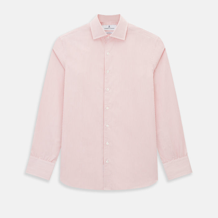 Fine Striped Coral on White Tailored Fit Shirt in Cotton Image 6