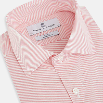 Fine Striped Coral on White Tailored Fit Shirt in Cotton Image 1